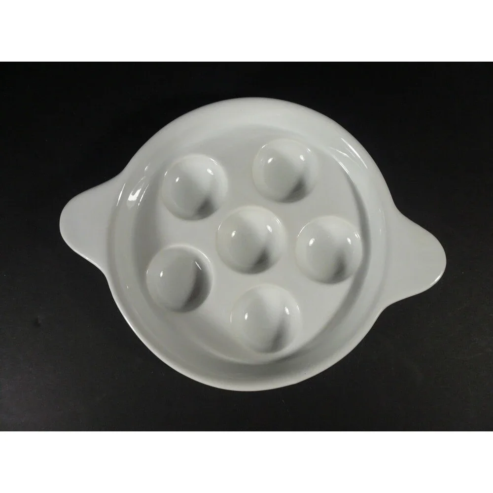 White Porcelain Snail Mushroom 6 Well Footed Escargot Casserole Dish Plate 6½